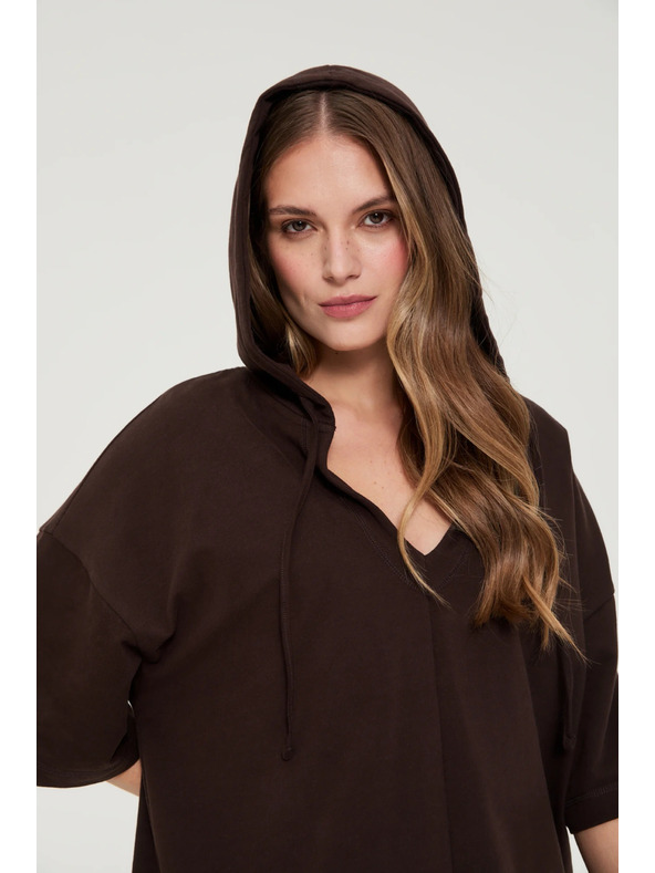 Moodo Mikina s kapucňou a krátkymi rukávmi hnedá Moodo