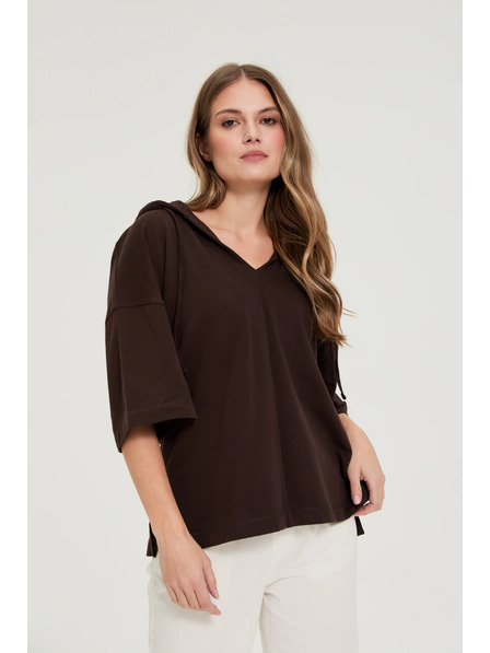 Moodo Mikina s kapucňou a krátkymi rukávmi hnedá Moodo