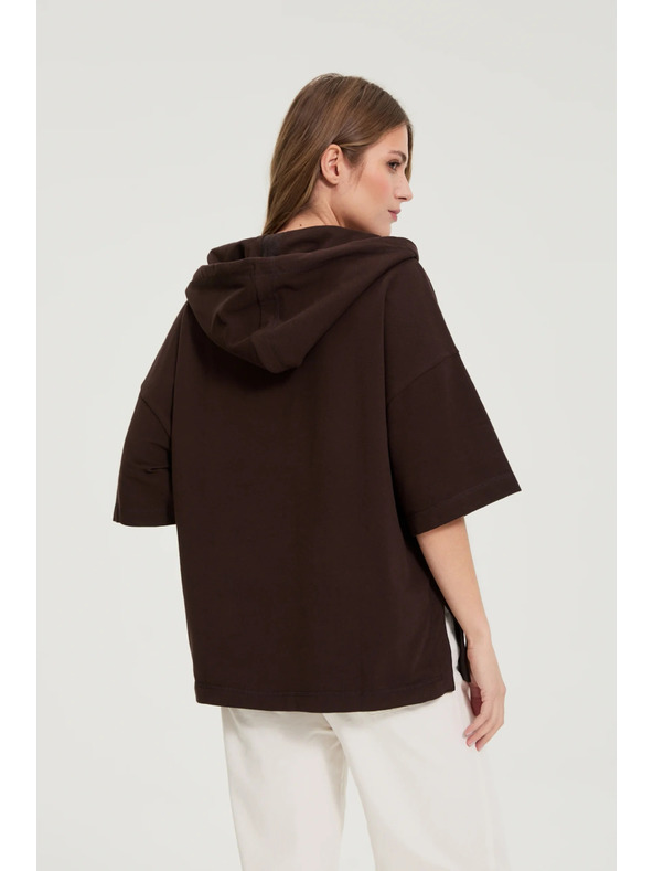 Moodo Mikina s kapucňou a krátkymi rukávmi hnedá Moodo