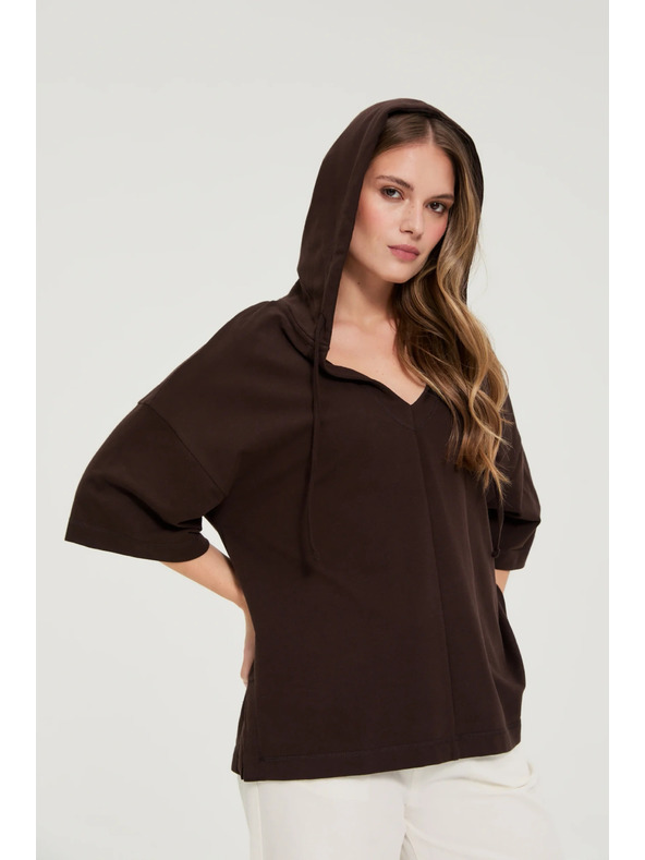 Moodo Mikina s kapucňou a krátkymi rukávmi hnedá Moodo
