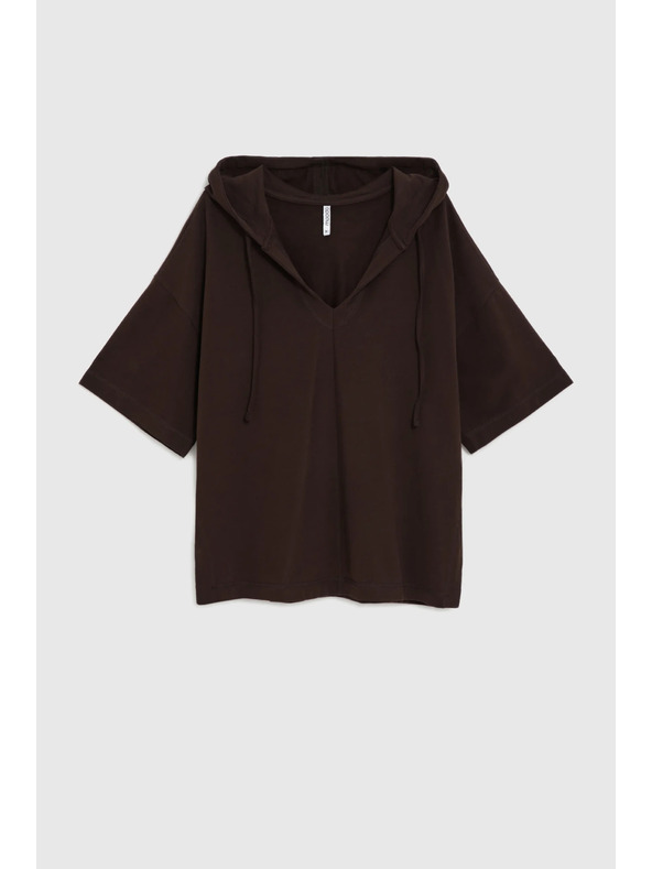 Moodo Mikina s kapucňou a krátkymi rukávmi hnedá Moodo