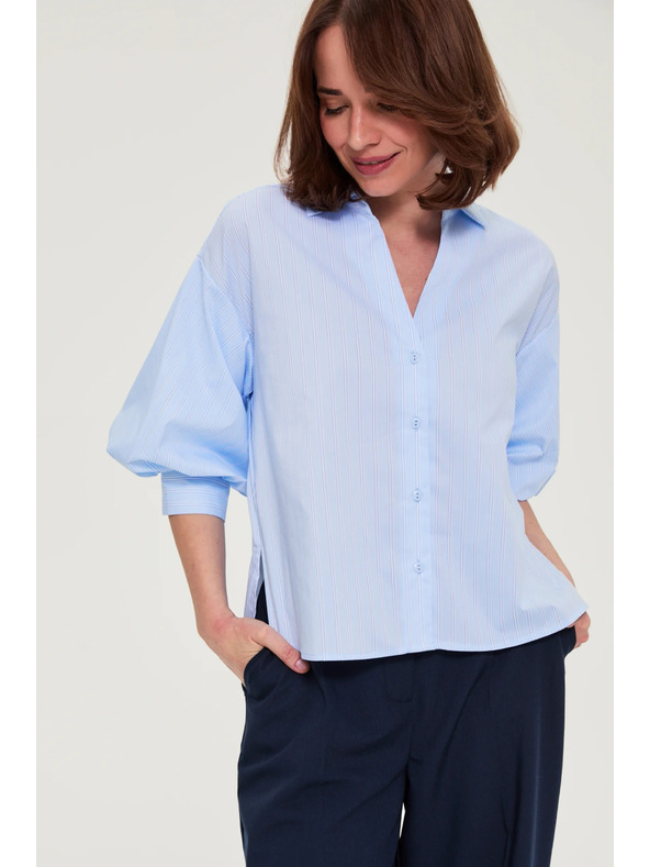 Moodo Pruhovaná košeľa s bufiastými rukávmi svetlo modrá Moodo