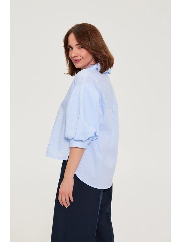 Moodo Pruhovaná košeľa s bufiastými rukávmi svetlo modrá Moodo