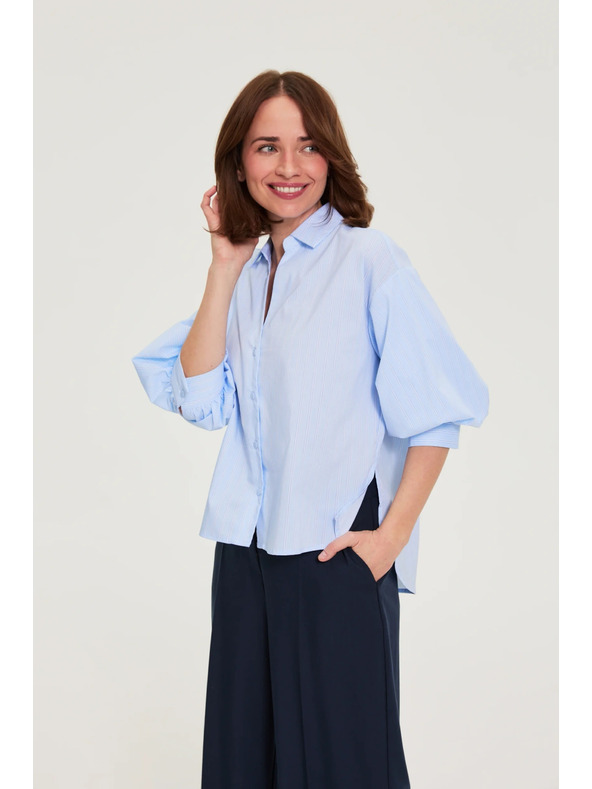 Moodo Pruhovaná košeľa s bufiastými rukávmi svetlo modrá Moodo