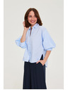 Moodo Pruhovaná košeľa s bufiastými rukávmi svetlo modrá Moodo
