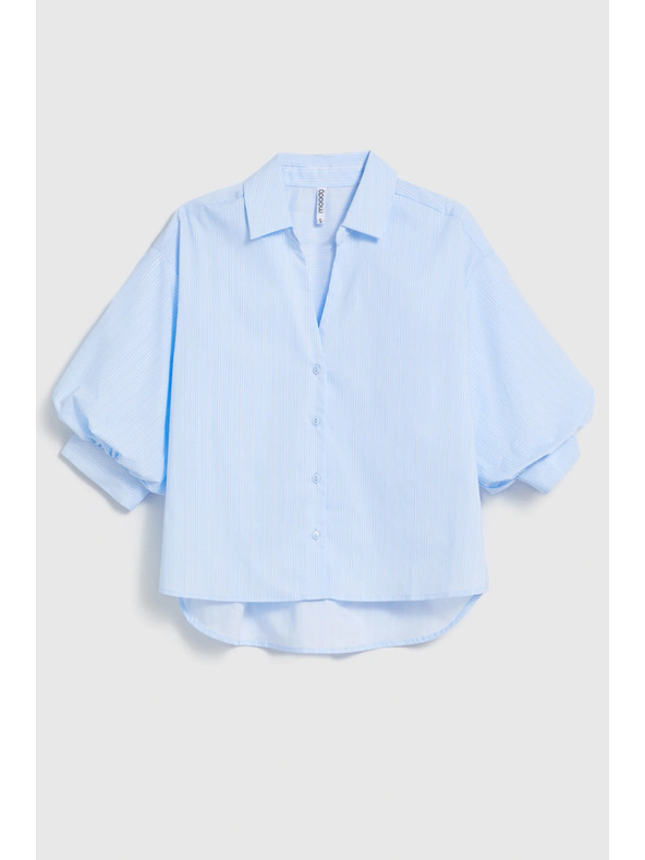 Moodo Pruhovaná košeľa s bufiastými rukávmi svetlo modrá Moodo