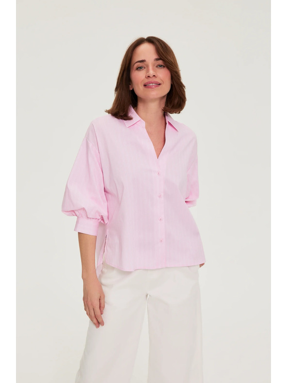 Moodo Pruhovaná košeľa s bufiastými rukávmi ružová Moodo