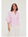 Moodo Pruhovaná košeľa s bufiastými rukávmi ružová Moodo