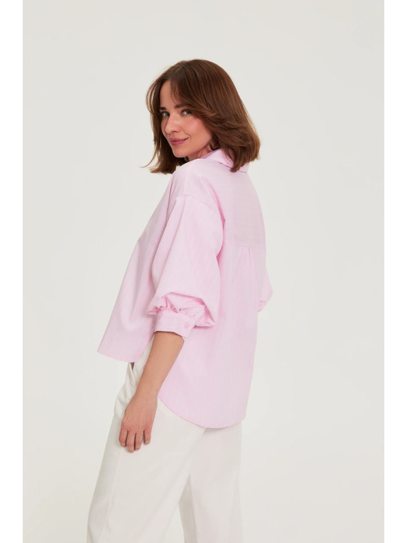 Moodo Pruhovaná košeľa s bufiastými rukávmi ružová Moodo