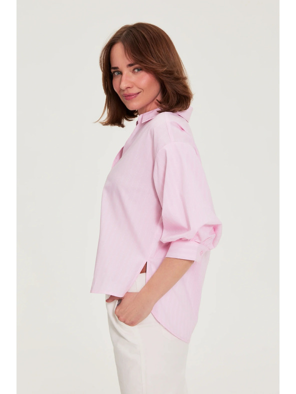 Moodo Pruhovaná košeľa s bufiastými rukávmi ružová Moodo
