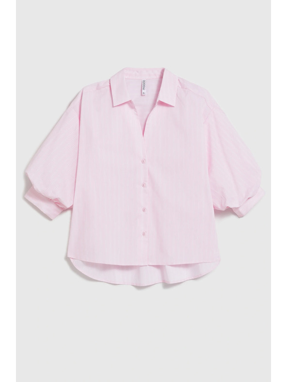 Moodo Pruhovaná košeľa s bufiastými rukávmi ružová Moodo