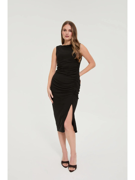 Moodo Priľahlé šaty so skladmi čierne Moodo
