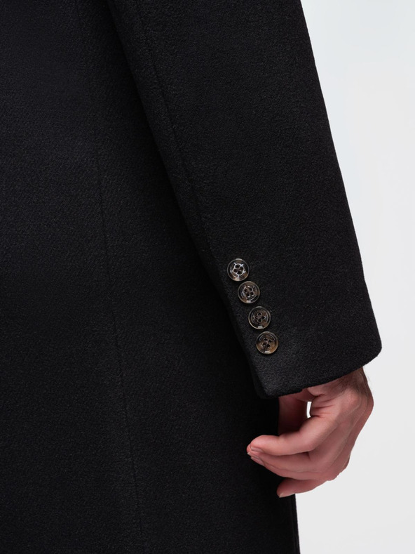 Ombre Clothing Pánsky vlnený dvojradový kabát - čierny V2 OM-COWC-0133 Ombre Clothing