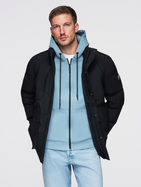 Ombre Clothing Pánska zimná bunda s odnímateľnou kapucňou z nepremokavej tkaniny - čierna V3 OM-JAHP-0306 Ombre Clothing