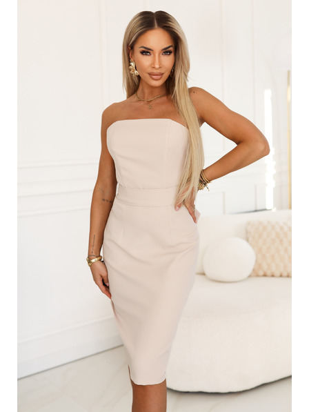 numoco Korzetové puzdové midi šaty s páskom - béžové