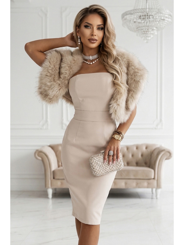 numoco Korzetové puzdové midi šaty s páskom - béžové