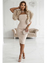 numoco Korzetové puzdové midi šaty s páskom - béžové