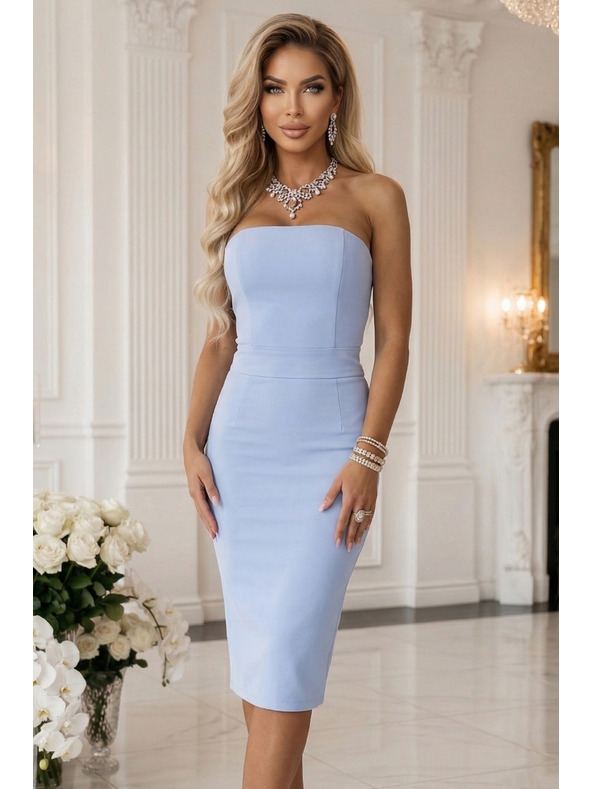 numoco Korzetnové puzdornové midi šaty s páskom - svetlo modré