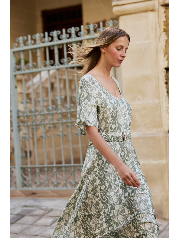 Moodo Olivové viskózové šaty Moodo