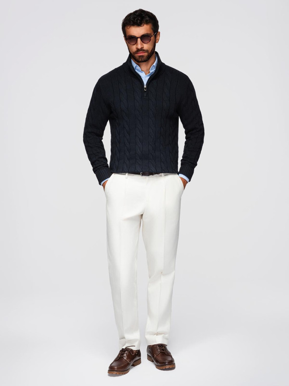 Ombre Clothing Pánsky kockovaný pletený sveter so zipsom - čierny V2 OM-SWZS-0138 Ombre Clothing