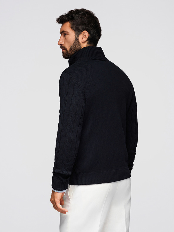 Ombre Clothing Pánsky kockovaný pletený sveter so zipsom - čierny V2 OM-SWZS-0138 Ombre Clothing