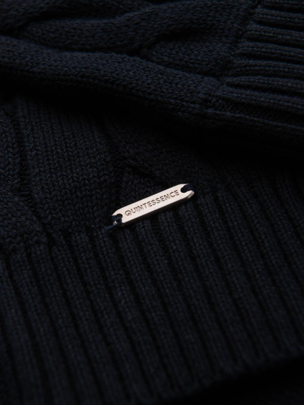 Ombre Clothing Pánsky kockovaný pletený sveter so zipsom - čierny V2 OM-SWZS-0138 Ombre Clothing