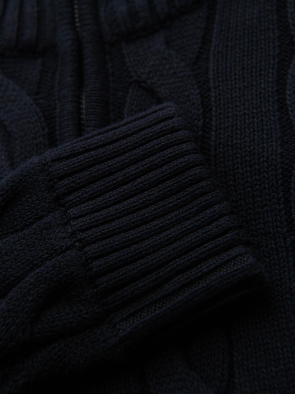 Ombre Clothing Pánsky kockovaný pletený sveter so zipsom - čierny V2 OM-SWZS-0138 Ombre Clothing