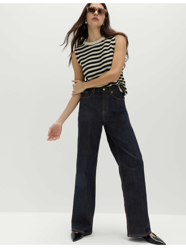 Marks & Spencer Elegantné džínsy so širokými nohavicami a vysokým pásom Marks & Spencer námorná modrá