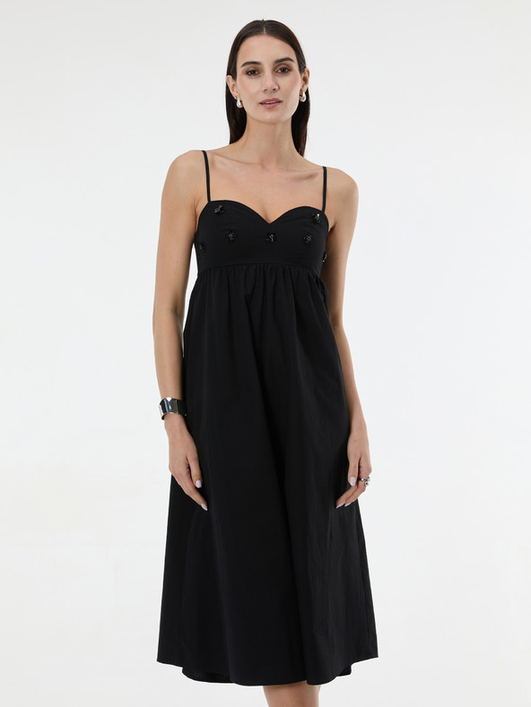 Orsay Čierne dámske midi šaty s aplikáciou ORSAY