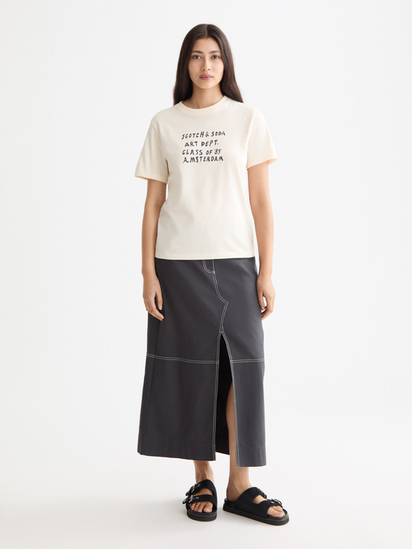 Scotch & Soda Dámske krémové tričko s nápisom