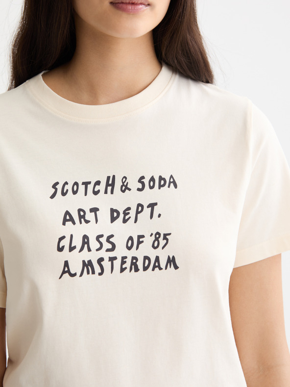 Scotch & Soda Dámske krémové tričko s nápisom