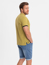 Ombre Clothing Pánske voľnočasové tričko s výstrihom henley a kontrastným lemovaním - olivová farba V11 OM-TSCT-0156 Ombre Clothing