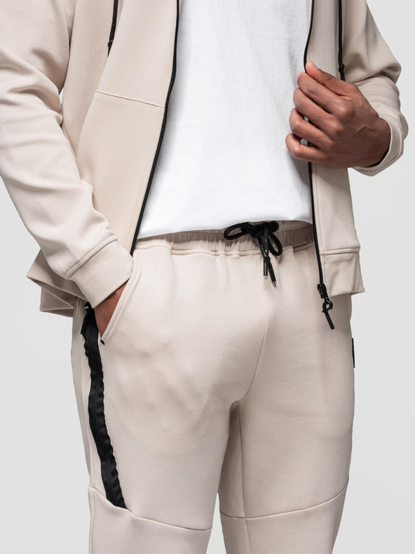 Ombre Clothing Pánska tepláková súprava mikina s kapucňou + nohavice jogger - svetlo béžová V6 Z116 Ombre Clothing