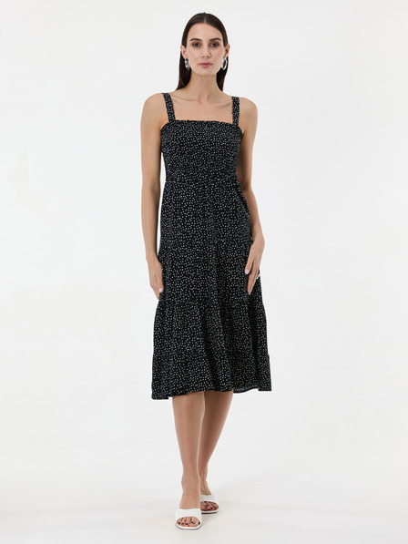 Orsay Čierne bodkované dámske midi šaty ORSAY