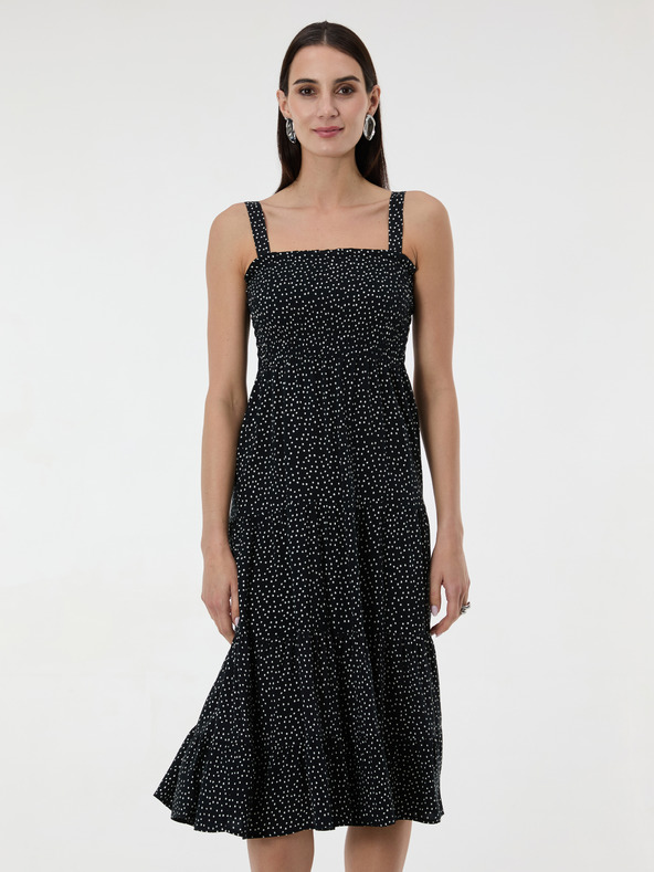 Orsay Čierne bodkované dámske midi šaty ORSAY