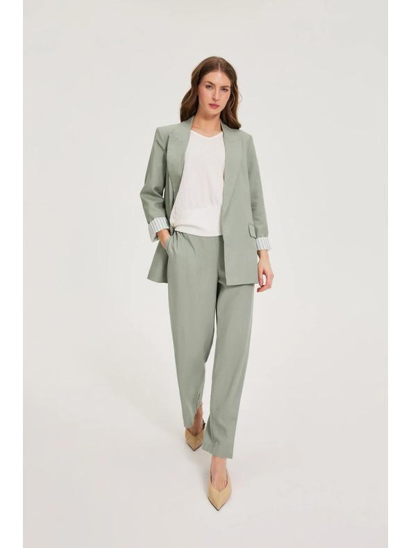 Moodo Nohavice s prídavkom ľanu olivové Moodo