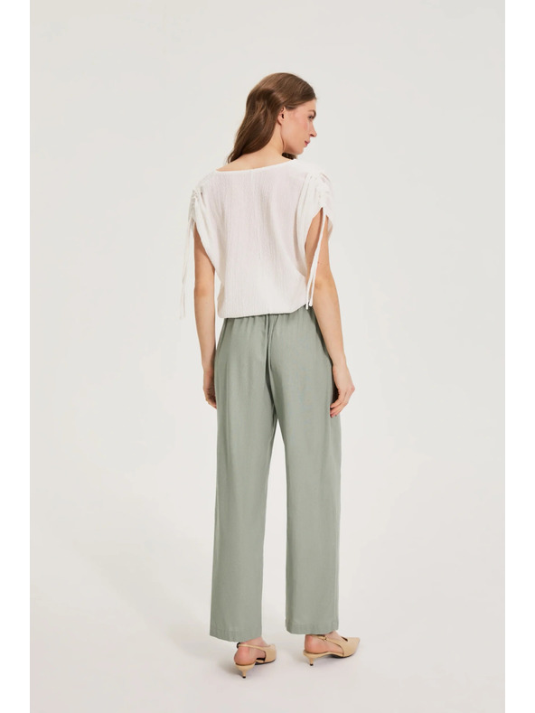 Moodo Nohavice s prídavkom ľanu olivové Moodo