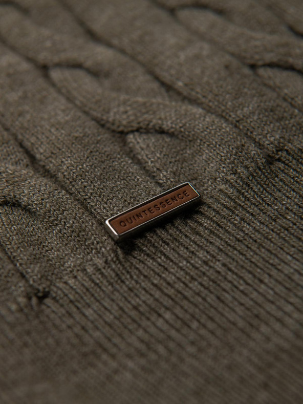 Ombre Clothing Pánsky sveter s rolákom a kockovanou väzbou - olivový V2 OM-SWTN-0157 Ombre Clothing