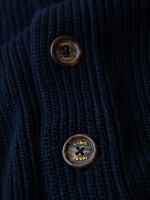 Ombre Clothing Pánsky bavlnený sveter so šálom límcom - tmavo modrý V1 OM-SWCD-0153 Ombre Clothing