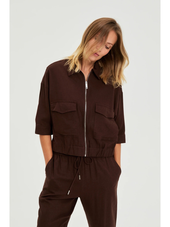 Moodo Bunda s ľanom hnedá Moodo