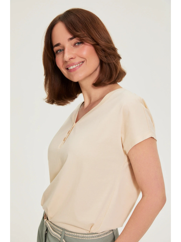 Moodo Bavlnená blúzka so výstrihom do V béžová Moodo