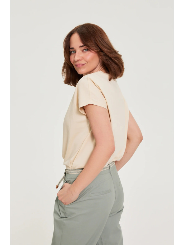 Moodo Bavlnená blúzka so výstrihom do V béžová Moodo