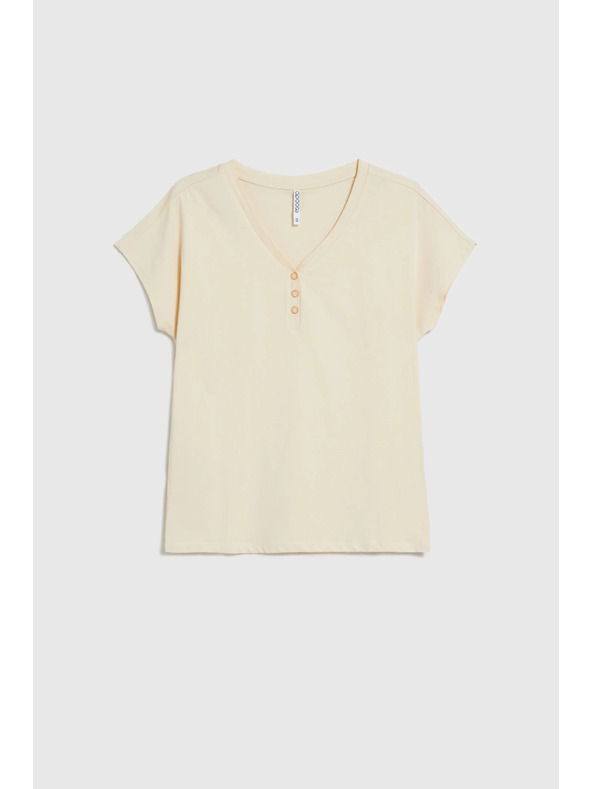 Moodo Bavlnená blúzka so výstrihom do V béžová Moodo