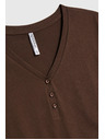 Moodo Bavlnené tričko s výstrihom do V hnedé Moodo