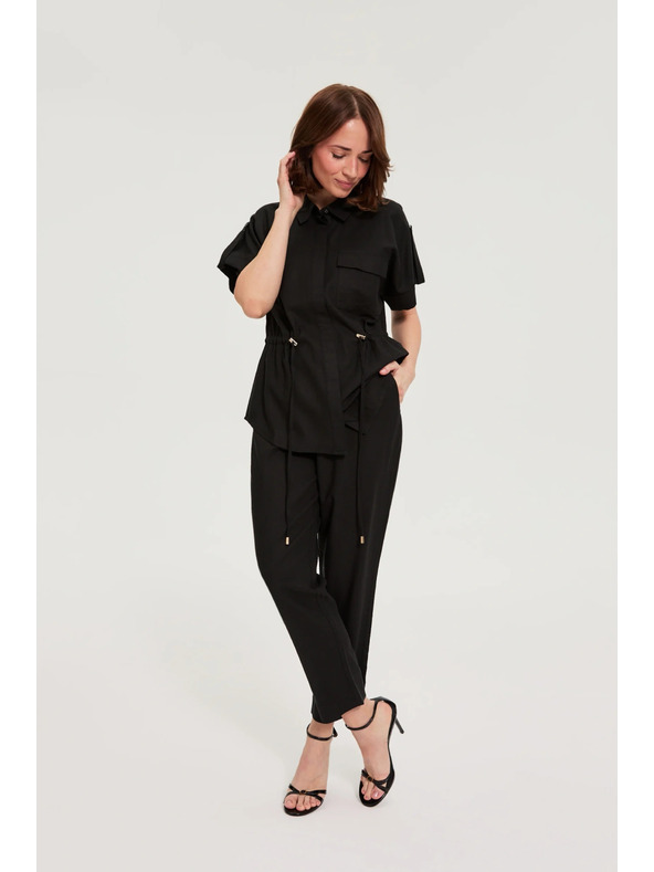 Moodo Nohavice z viskózy a ľanu čierne Moodo