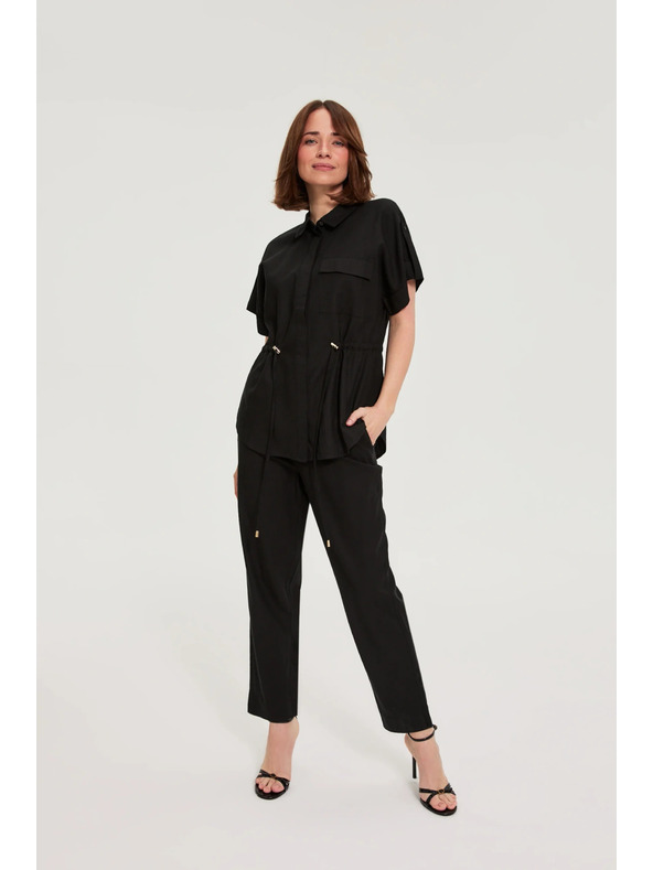 Moodo Nohavice z viskózy a ľanu čierne Moodo