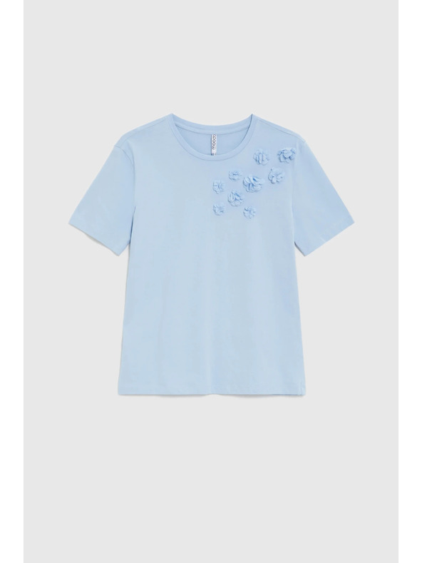 Moodo Bavlnená blúzka s aplikáciou svetlo modrá Moodo