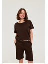 Moodo Bavlnená blúzka s vreckom hnedá Moodo