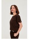 Moodo Bavlnená blúzka s vreckom hnedá Moodo