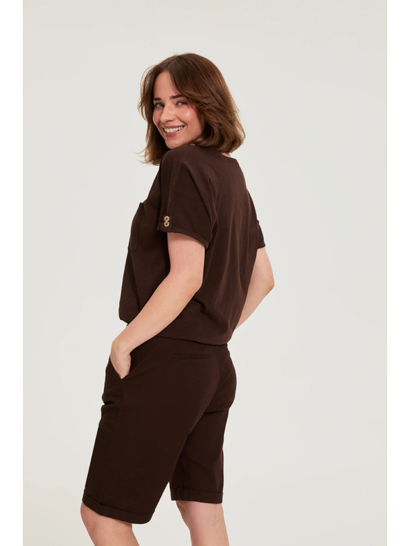 Moodo Bavlnená blúzka s vreckom hnedá Moodo